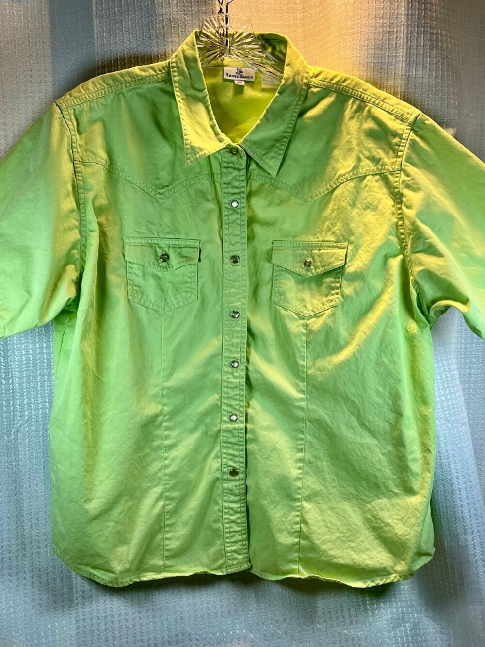 Vintage Angel Ranch Lime Green Short Sleeve Western Pearl Snap Shirt size XXL
